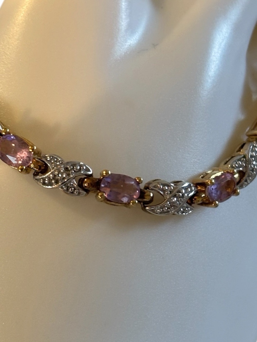 Gold Sterling Silver Amethyst Diamond Tennis Bracelet